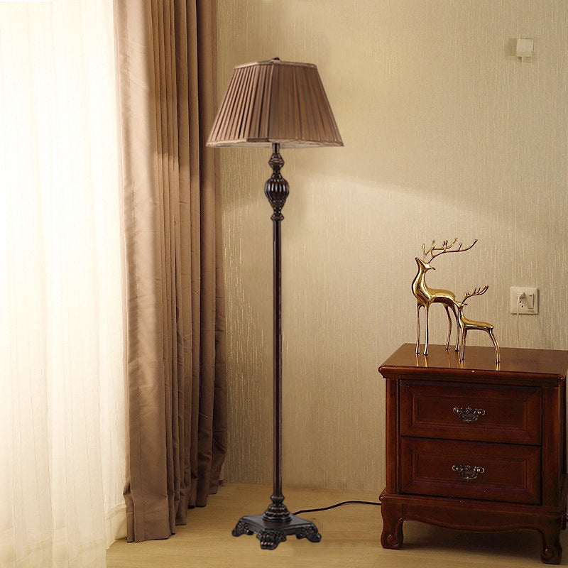 Floor lamp, outlets with dark wood -colored base