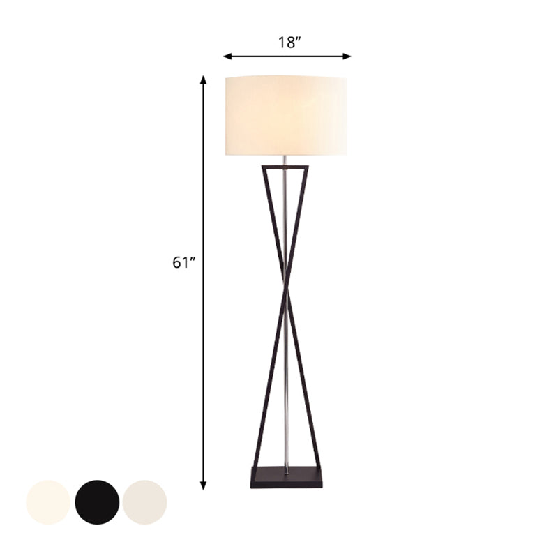 Crossing Line Iron Stand Up Lamp Modern 1 Bulb White/Black/White-Black Reading Floor Lamp with Drum Fabric Shade Clearhalo 'Floor Lamps' 'Lamps' Lighting' 987662