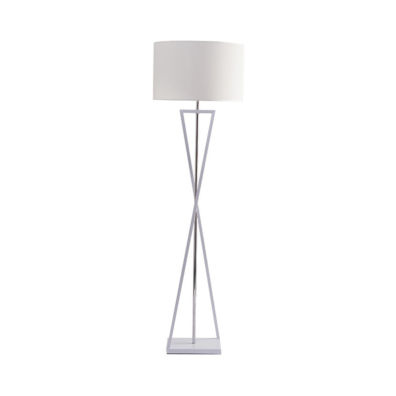 Crossing Line Iron Stand Up Lamp Modern 1 Bulb White/Black/White-Black Reading Floor Lamp with Drum Fabric Shade Clearhalo 'Floor Lamps' 'Lamps' Lighting' 987669