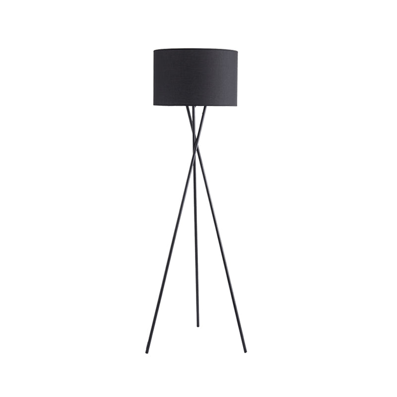 Drum Shade Floor Reading Lamp Simplicity Fabric 1 Light White/Black Tripod Standing Floor Lamp Clearhalo 'Floor Lamps' 'Lamps' Lighting' 987673