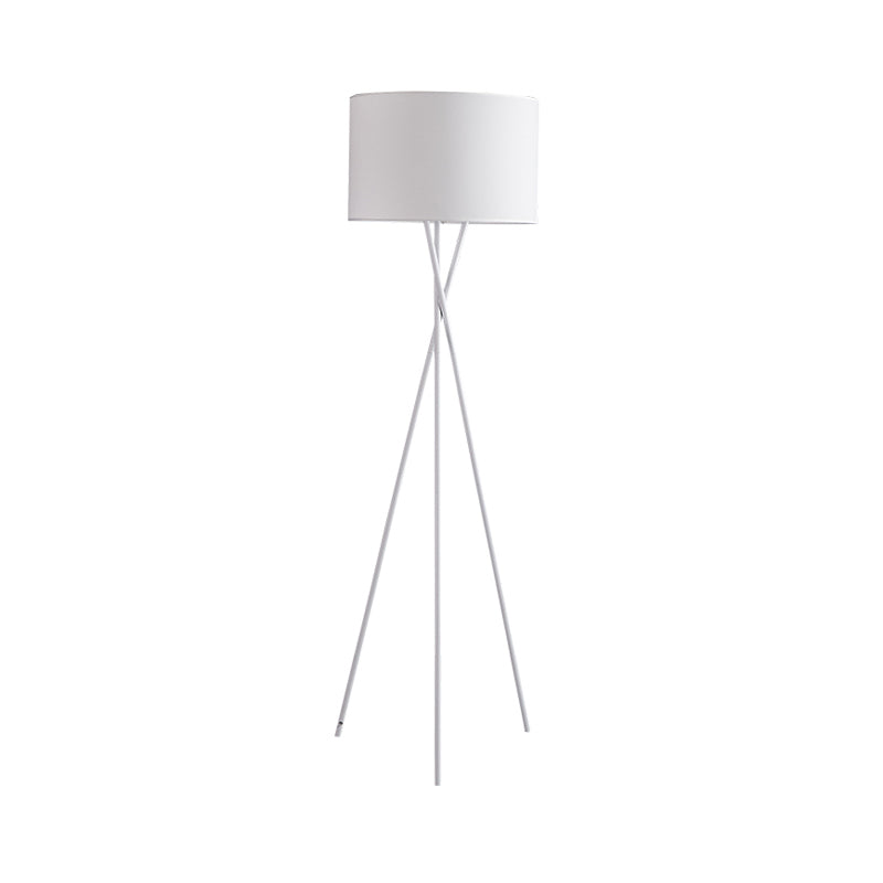 Drum Shade Floor Reading Lamp Simplicity Fabric 1 Light White/Black Tripod Standing Floor Lamp Clearhalo 'Floor Lamps' 'Lamps' Lighting' 987678