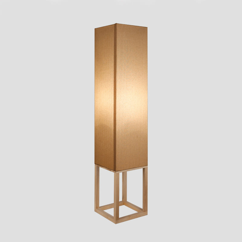 Asian Style 1 Bulb Floor Reading Light with Wood Panel Shade Beige Rectangular Stand Up Lamp Clearhalo 'Floor Lamps' 'Lamps' Lighting' 987681