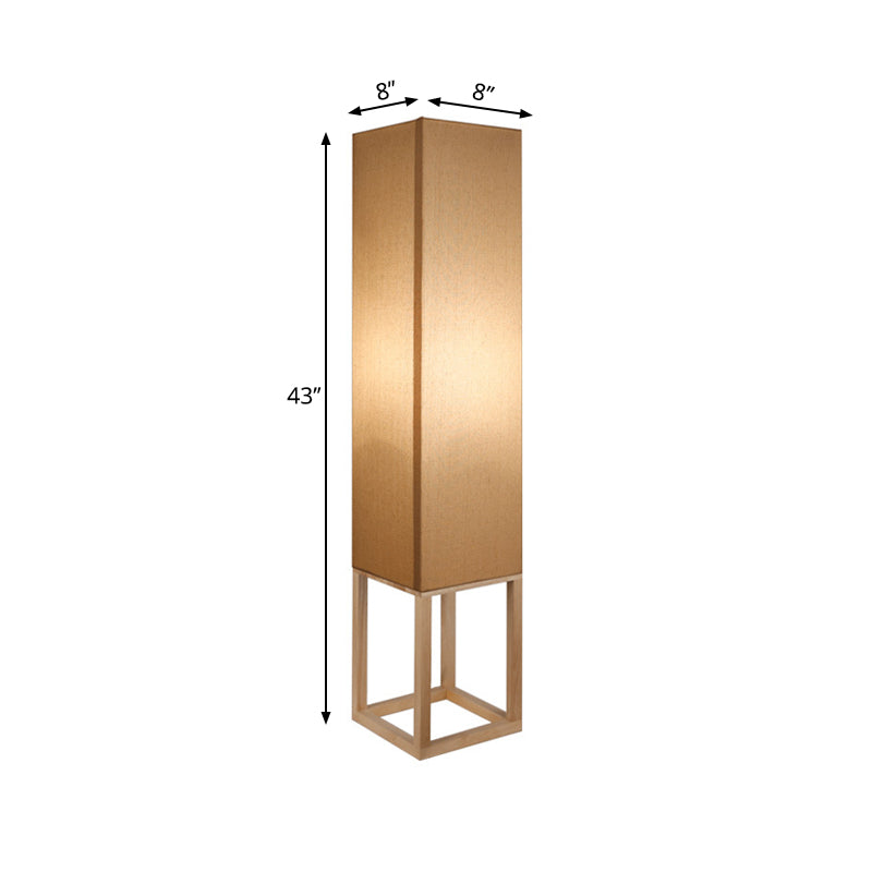 Asian Style 1 Bulb Floor Reading Light with Wood Panel Shade Beige Rectangular Stand Up Lamp Clearhalo 'Floor Lamps' 'Lamps' Lighting' 987682