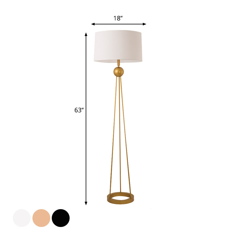 1-Light Living Room Stand Up Lamp Modernist White/Black/Flaxen Tripod Floor Lamp with Drum Fabric Shade Clearhalo 'Floor Lamps' 'Lamps' Lighting' 987722