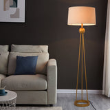 1-Light Living Room Stand Up Lamp Modernist White/Black/Flaxen Tripod Floor Lamp with Drum Fabric Shade Flaxen Clearhalo 'Floor Lamps' 'Lamps' Lighting' 987723