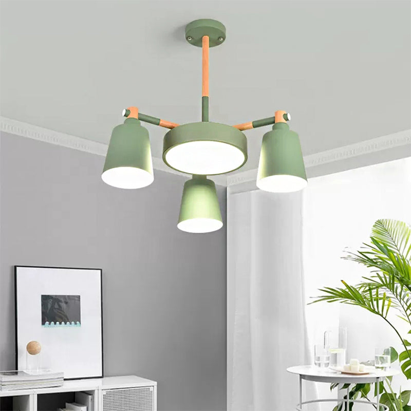 Bell Shade Kindergarten Chandelier Metal 4 Heads Nordic Stylish Pendant Light in Green Clearhalo 'Ceiling Lights' 'Chandeliers' Lighting' options 98774