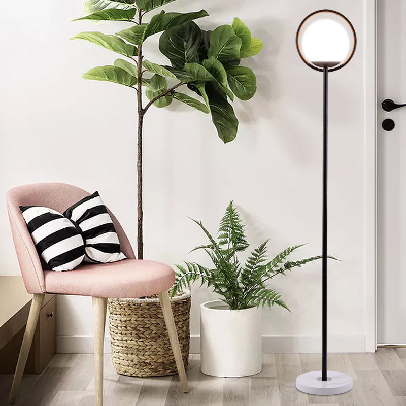 Halo Ring Floor Lamp Minimalism Metal 1 Head Black/Gold Stand Up Light with Globe White Glass Shade Clearhalo 'Floor Lamps' 'Lamps' Lighting' 987748