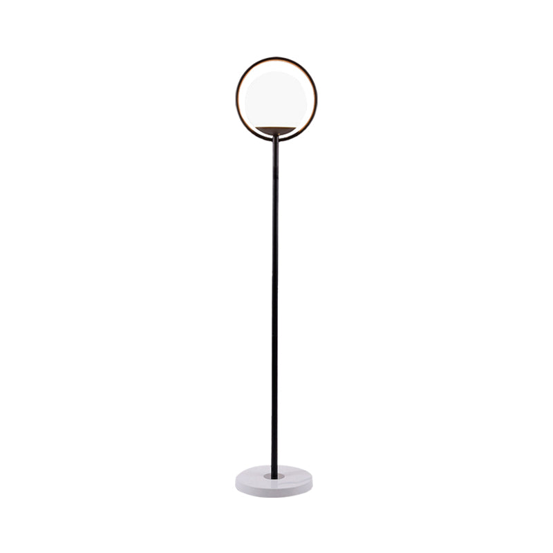 Halo Ring Floor Lamp Minimalism Metal 1 Head Black/Gold Stand Up Light with Globe White Glass Shade Clearhalo 'Floor Lamps' 'Lamps' Lighting' 987749