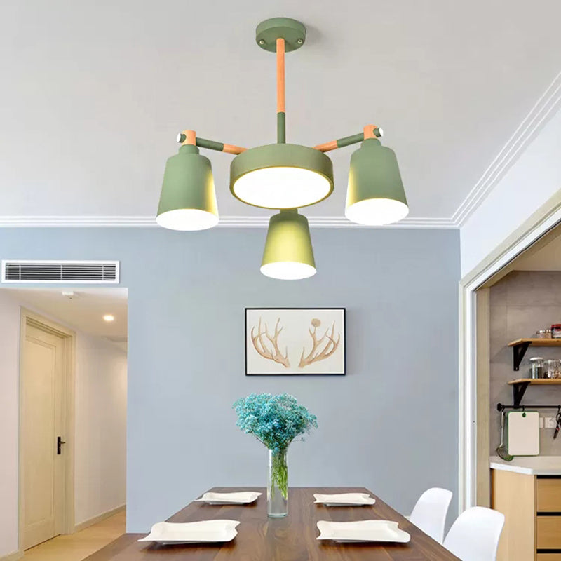 Bell Shade Kindergarten Chandelier Metal 4 Heads Nordic Stylish Pendant Light in Green Clearhalo 'Ceiling Lights' 'Chandeliers' Lighting' options 98775