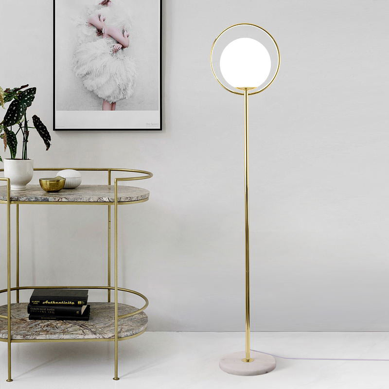 Halo Ring Floor Lamp Minimalism Metal 1 Head Black/Gold Stand Up Light with Globe White Glass Shade Gold Clearhalo 'Floor Lamps' 'Lamps' Lighting' 987751