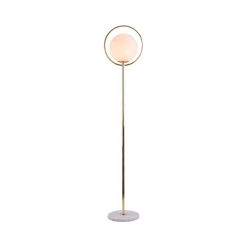 Halo Ring Floor Lamp Minimalism Metal 1 Head Black/Gold Stand Up Light with Globe White Glass Shade Clearhalo 'Floor Lamps' 'Lamps' Lighting' 987754