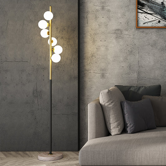 Opal Glass Ball Standing Floor Light with Spiral Design Modernist 6-Head Gold-Black Stand Up Lamp Gold Clearhalo 'Floor Lamps' 'Lamps' Lighting' 987775