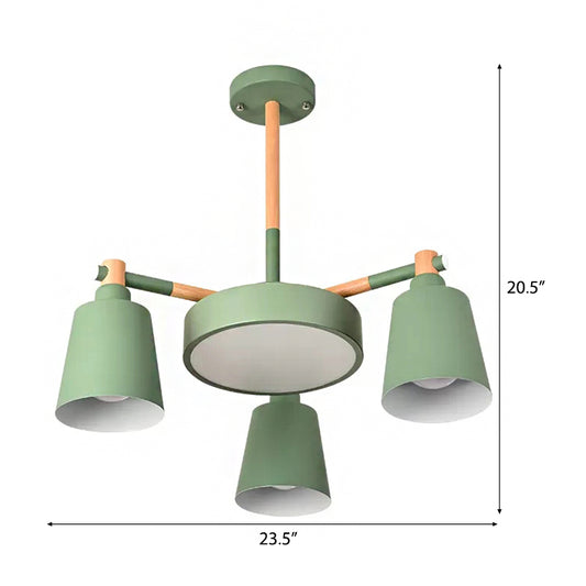 Bell Shade Kindergarten Chandelier Metal 4 Heads Nordic Stylish Pendant Light in Green Clearhalo 'Ceiling Lights' 'Chandeliers' Lighting' options 98777