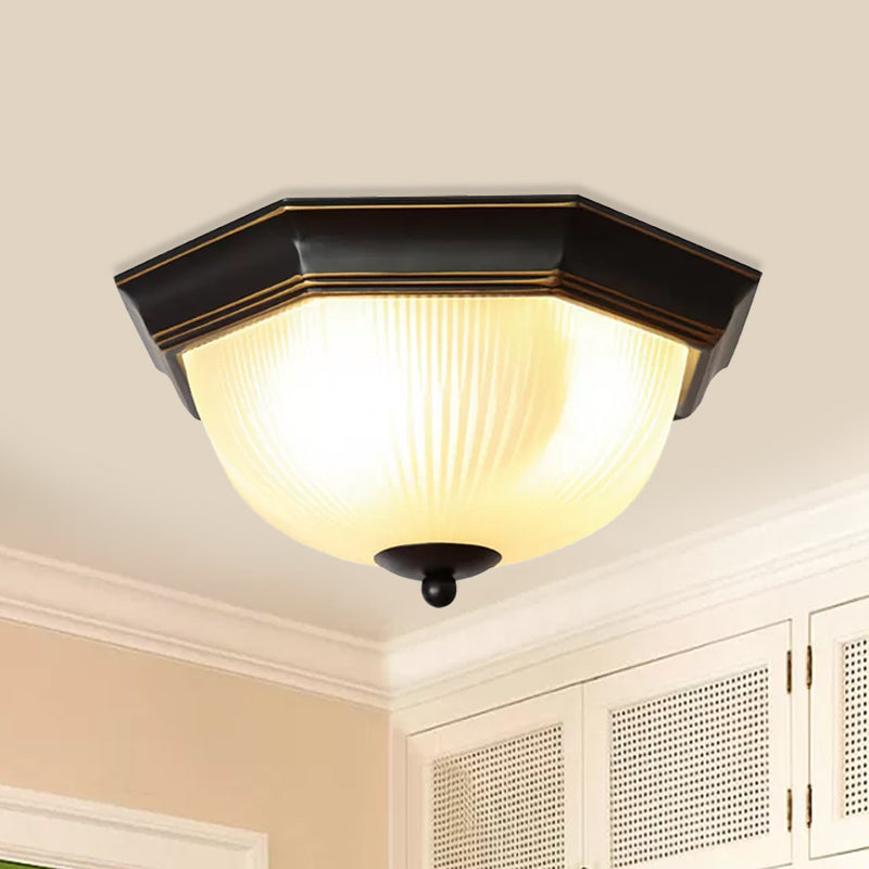 Milk Ribbed Glass Black Ceiling Flush Faceted Dome 2-Head Classic Flush Mount Recessed Lighting Black Clearhalo 'Ceiling Lights' 'Close To Ceiling Lights' 'Close to ceiling' 'Flush mount' Lighting' 987819