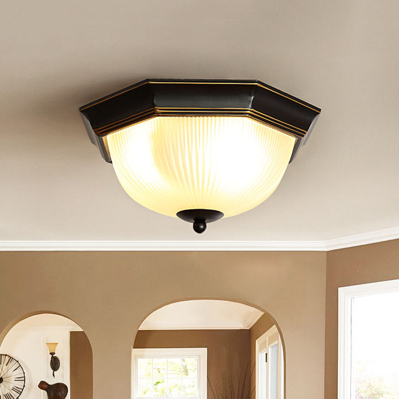 Milk Ribbed Glass Black Ceiling Flush Faceted Dome 2-Head Classic Flush Mount Recessed Lighting Clearhalo 'Ceiling Lights' 'Close To Ceiling Lights' 'Close to ceiling' 'Flush mount' Lighting' 987820