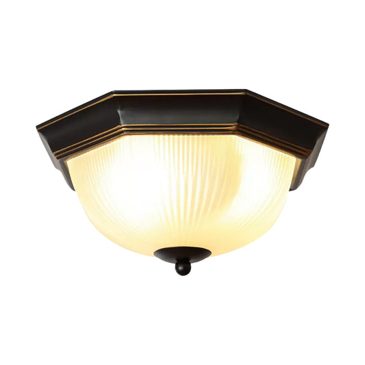 Milk Ribbed Glass Black Ceiling Flush Faceted Dome 2-Head Classic Flush Mount Recessed Lighting Clearhalo 'Ceiling Lights' 'Close To Ceiling Lights' 'Close to ceiling' 'Flush mount' Lighting' 987821