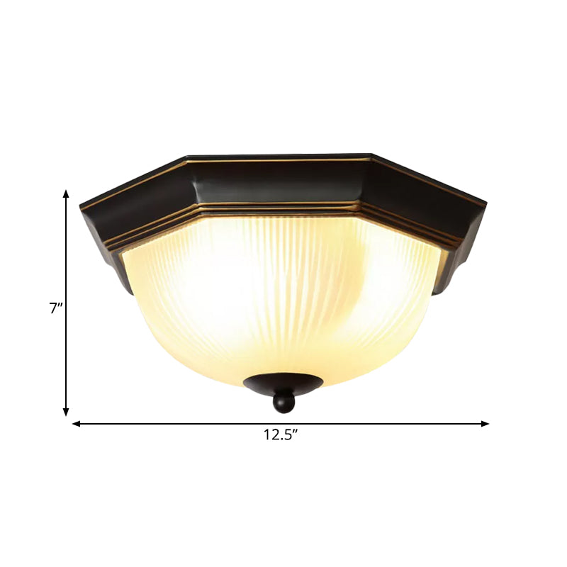 Milk Ribbed Glass Black Ceiling Flush Faceted Dome 2-Head Classic Flush Mount Recessed Lighting Clearhalo 'Ceiling Lights' 'Close To Ceiling Lights' 'Close to ceiling' 'Flush mount' Lighting' 987822