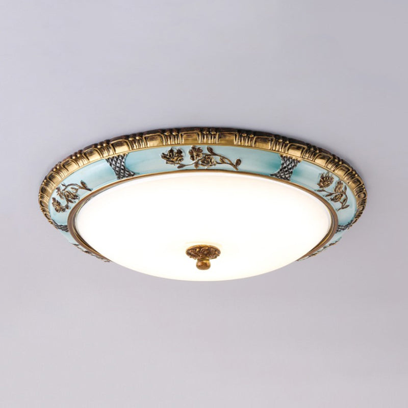 Dome Cream Glass Flush Light Fixture Retro Dining Room LED Ceiling Mount Lamp in Blue Clearhalo 'Ceiling Lights' 'Close To Ceiling Lights' 'Close to ceiling' 'Flush mount' Lighting' 987829