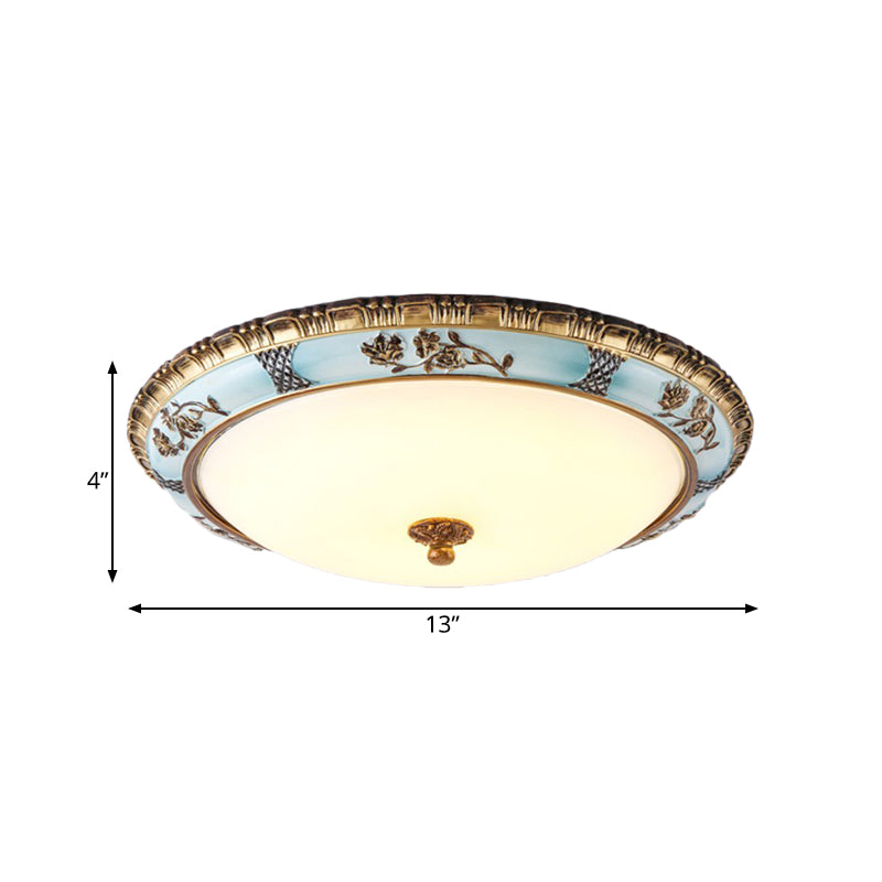 Dome Cream Glass Flush Light Fixture Retro Dining Room LED Ceiling Mount Lamp in Blue Clearhalo 'Ceiling Lights' 'Close To Ceiling Lights' 'Close to ceiling' 'Flush mount' Lighting' 987830