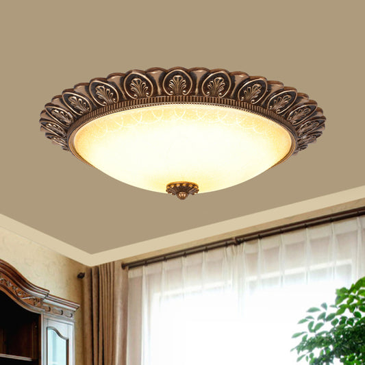 LED Flush Ceiling Light Antique Leaf-Trimmed Dome Frosted Glass Flushmount Lighting in Gold Gold Clearhalo 'Ceiling Lights' 'Close To Ceiling Lights' 'Close to ceiling' 'Flush mount' Lighting' 987831