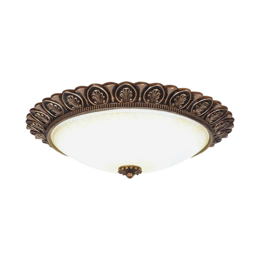 LED Flush Ceiling Light Antique Leaf-Trimmed Dome Frosted Glass Flushmount Lighting in Gold Clearhalo 'Ceiling Lights' 'Close To Ceiling Lights' 'Close to ceiling' 'Flush mount' Lighting' 987832