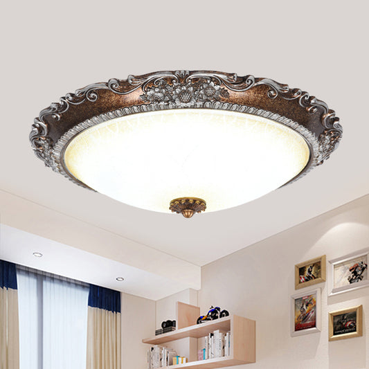 Red Brown Bowl Shaped Flush Mount Rustic Frosted Glass Living Room LED Ceiling Light Fixture Red Brown Clearhalo 'Ceiling Lights' 'Close To Ceiling Lights' 'Close to ceiling' 'Flush mount' Lighting' 987835