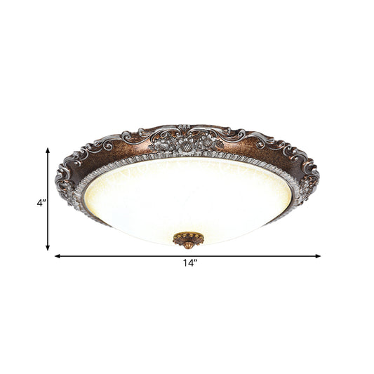 Red Brown Bowl Shaped Flush Mount Rustic Frosted Glass Living Room LED Ceiling Light Fixture Clearhalo 'Ceiling Lights' 'Close To Ceiling Lights' 'Close to ceiling' 'Flush mount' Lighting' 987838