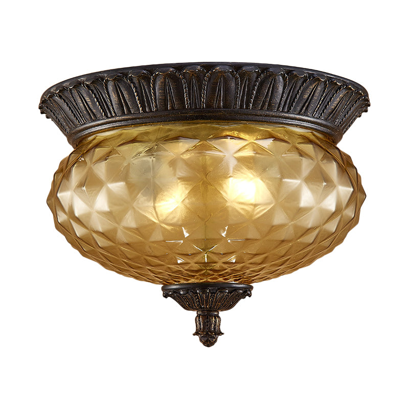 Oval Kitchen Flush Mount Lamp Rustic Amber Beveled Glass 2-Bulb Black Ceiling Lighting Fixture Clearhalo 'Ceiling Lights' 'Close To Ceiling Lights' 'Close to ceiling' 'Flush mount' Lighting' 987846