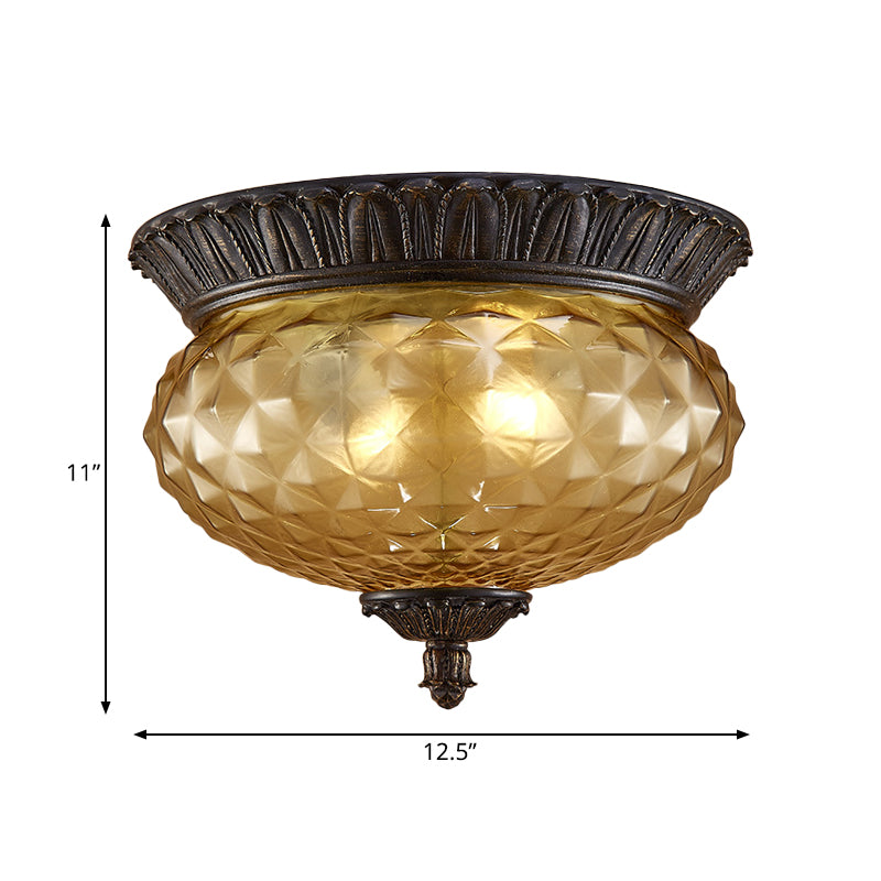 Oval Kitchen Flush Mount Lamp Rustic Amber Beveled Glass 2-Bulb Black Ceiling Lighting Fixture Clearhalo 'Ceiling Lights' 'Close To Ceiling Lights' 'Close to ceiling' 'Flush mount' Lighting' 987847