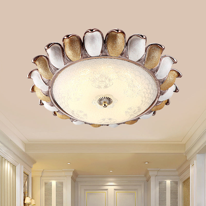 Textured Glass Sunflower Ceiling Lamp Countryside Bedroom 14"/18"/22" Wide LED Flush Mounted Light in Silver/Gold Gold Clearhalo 'Ceiling Lights' 'Close To Ceiling Lights' 'Close to ceiling' 'Flush mount' Lighting' 987848