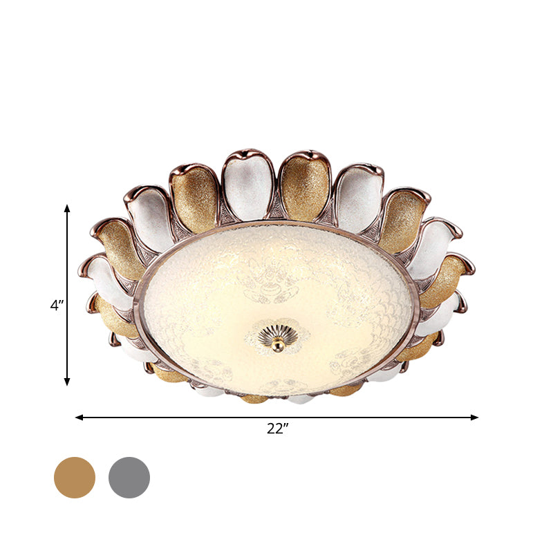 Textured Glass Sunflower Ceiling Lamp Countryside Bedroom 14"/18"/22" Wide LED Flush Mounted Light in Silver/Gold Clearhalo 'Ceiling Lights' 'Close To Ceiling Lights' 'Close to ceiling' 'Flush mount' Lighting' 987853