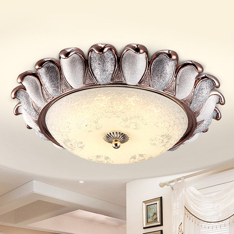 Textured Glass Sunflower Ceiling Lamp Countryside Bedroom 14"/18"/22" Wide LED Flush Mounted Light in Silver/Gold Silver Clearhalo 'Ceiling Lights' 'Close To Ceiling Lights' 'Close to ceiling' 'Flush mount' Lighting' 987854