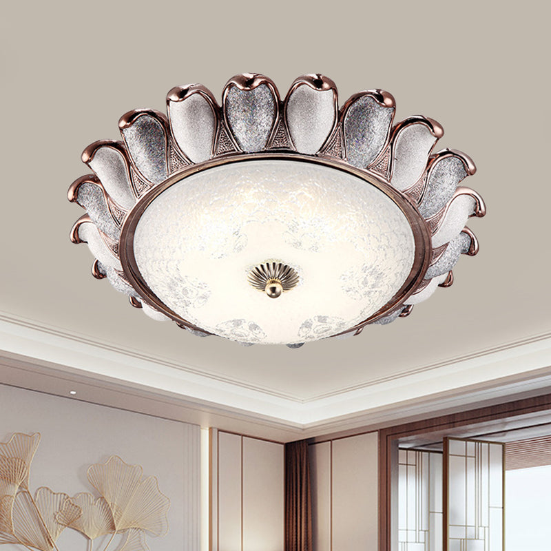 Textured Glass Sunflower Ceiling Lamp Countryside Bedroom 14"/18"/22" Wide LED Flush Mounted Light in Silver/Gold Clearhalo 'Ceiling Lights' 'Close To Ceiling Lights' 'Close to ceiling' 'Flush mount' Lighting' 987855