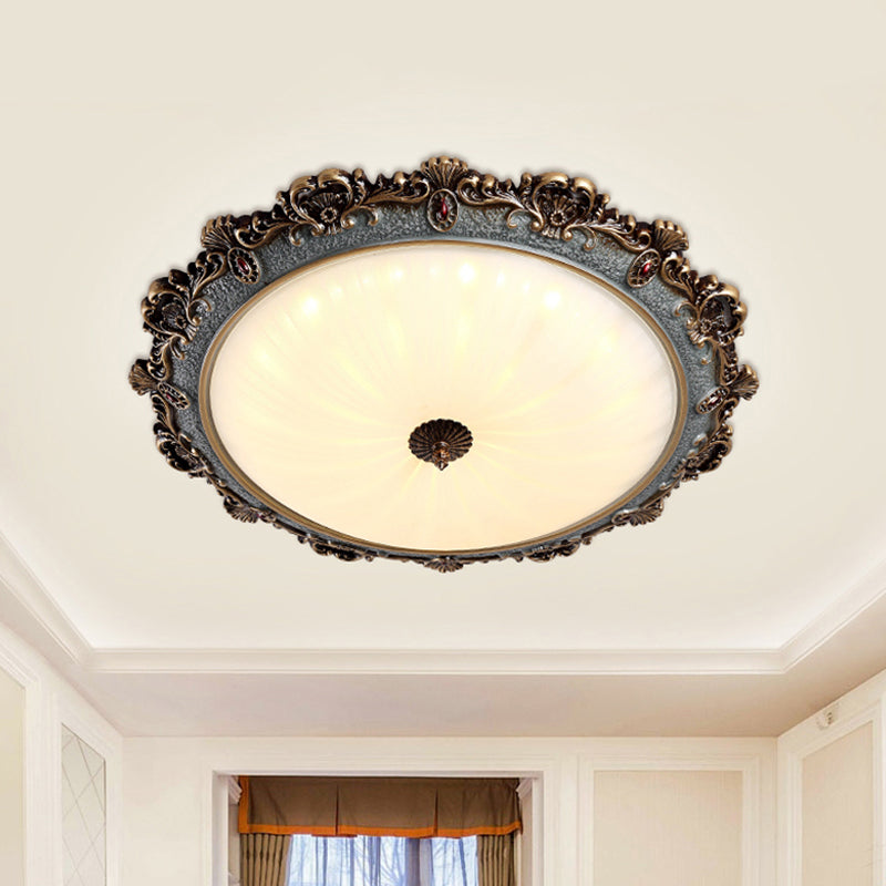 Brass Scalloped Round Ceiling Flush Countryside Milk Glass Bedroom 12"/16"/19.5" Wide LED Flush Mount Fixture Brass Clearhalo 'Ceiling Lights' 'Close To Ceiling Lights' 'Close to ceiling' 'Flush mount' Lighting' 987876