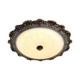 Brass Scalloped Round Ceiling Flush Countryside Milk Glass Bedroom 12"/16"/19.5" Wide LED Flush Mount Fixture Clearhalo 'Ceiling Lights' 'Close To Ceiling Lights' 'Close to ceiling' 'Flush mount' Lighting' 987877