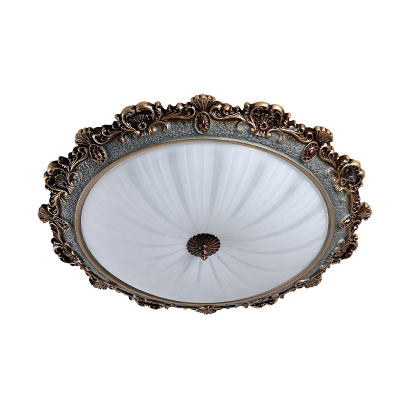 Brass Scalloped Round Ceiling Flush Countryside Milk Glass Bedroom 12"/16"/19.5" Wide LED Flush Mount Fixture Clearhalo 'Ceiling Lights' 'Close To Ceiling Lights' 'Close to ceiling' 'Flush mount' Lighting' 987878