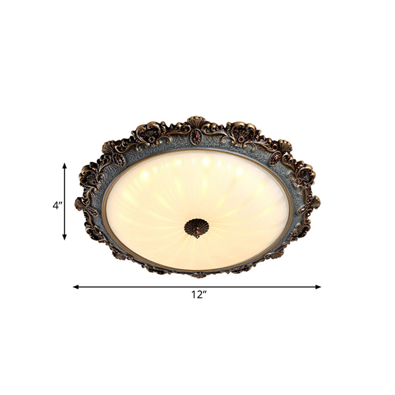 Brass Scalloped Round Ceiling Flush Countryside Milk Glass Bedroom 12"/16"/19.5" Wide LED Flush Mount Fixture Clearhalo 'Ceiling Lights' 'Close To Ceiling Lights' 'Close to ceiling' 'Flush mount' Lighting' 987879