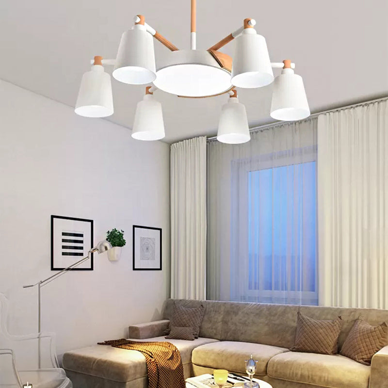 Nordic Stylish Bucket Hanging Light Metal 7 Heads White Chandelier for Bedroom Clearhalo 'Ceiling Lights' 'Chandeliers' Lighting' options 98788