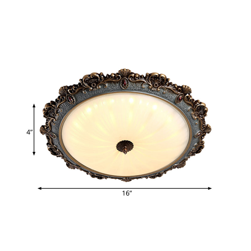 Brass Scalloped Round Ceiling Flush Countryside Milk Glass Bedroom 12"/16"/19.5" Wide LED Flush Mount Fixture Clearhalo 'Ceiling Lights' 'Close To Ceiling Lights' 'Close to ceiling' 'Flush mount' Lighting' 987880