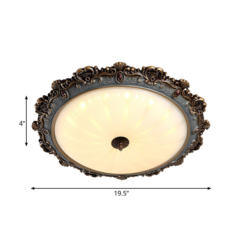 Brass Scalloped Round Ceiling Flush Countryside Milk Glass Bedroom 12"/16"/19.5" Wide LED Flush Mount Fixture Clearhalo 'Ceiling Lights' 'Close To Ceiling Lights' 'Close to ceiling' 'Flush mount' Lighting' 987881