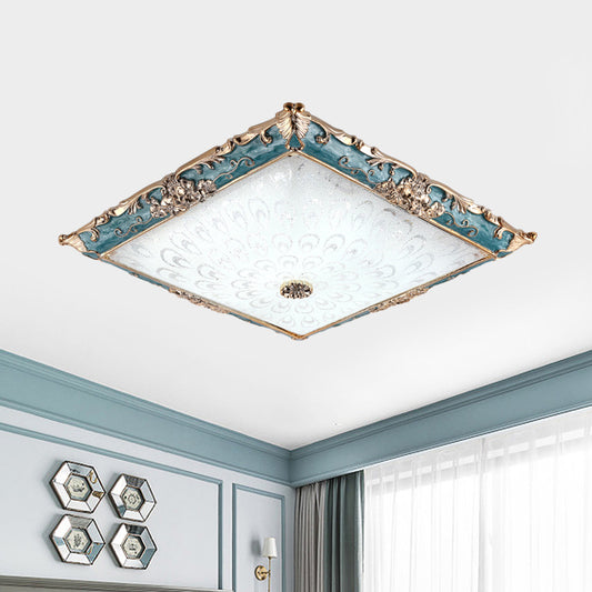 Traditional Square Flush Ceiling Light White Glass LED Flush Mount Lighting Fixture in Green, 16"/19.5" Width Green Clearhalo 'Ceiling Lights' 'Close To Ceiling Lights' 'Close to ceiling' 'Flush mount' Lighting' 987892