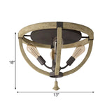 Wood Khaki Semi Mount Lighting Dome Frame 4-Bulb Warehouse Style Ceiling Flush Light Clearhalo 'Ceiling Lights' 'Close To Ceiling Lights' 'Close to ceiling' 'Semi-flushmount' Lighting' 987912