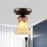 Single Trumpet Small Ceiling Light Country Style White Frosted Glass Flush Mount Fixture White Clearhalo 'Ceiling Lights' 'Close To Ceiling Lights' 'Close to ceiling' 'Flush mount' Lighting' 987917