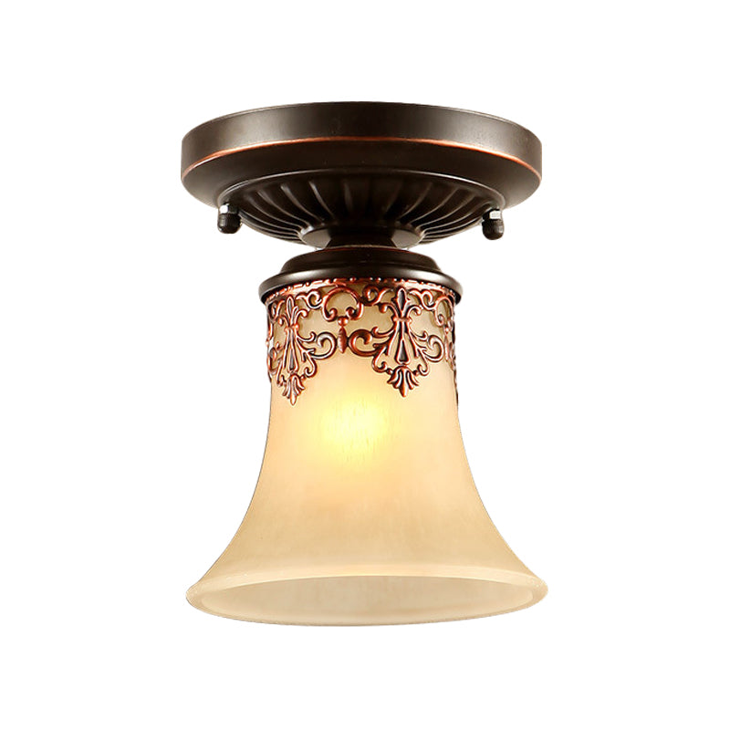 Single Trumpet Small Ceiling Light Country Style White Frosted Glass Flush Mount Fixture Clearhalo 'Ceiling Lights' 'Close To Ceiling Lights' 'Close to ceiling' 'Flush mount' Lighting' 987919