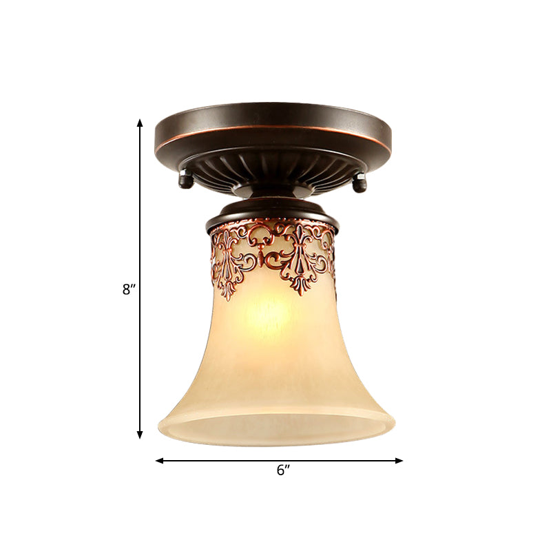 Single Trumpet Small Ceiling Light Country Style White Frosted Glass Flush Mount Fixture Clearhalo 'Ceiling Lights' 'Close To Ceiling Lights' 'Close to ceiling' 'Flush mount' Lighting' 987920