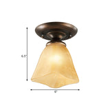 Cloud Effect Glass Tan Flushmount Cowbell Shaped 1-Light Rural Close to Ceiling Lighting for Stairs Clearhalo 'Ceiling Lights' 'Close To Ceiling Lights' 'Close to ceiling' 'Flush mount' Lighting' 987924