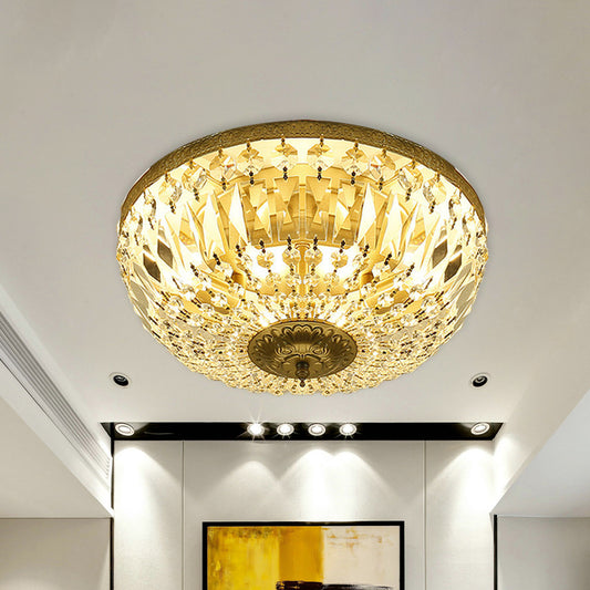 Modernism Dome Flush Light Clear Crystal Strand 4-Head Living Room Ceiling Lamp Fixture in Brass Clear Clearhalo 'Ceiling Lights' 'Close To Ceiling Lights' 'Close to ceiling' 'Flush mount' Lighting' 987946