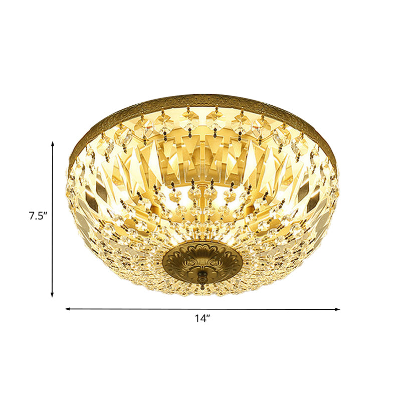 Modernism Dome Flush Light Clear Crystal Strand 4-Head Living Room Ceiling Lamp Fixture in Brass Clearhalo 'Ceiling Lights' 'Close To Ceiling Lights' 'Close to ceiling' 'Flush mount' Lighting' 987949