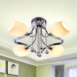 Dome Bedroom Semi-Flush Ceiling Light White Glass 4 Lights Modernism Flush Lamp with Rhombus Frame in Chrome Chrome Clearhalo 'Ceiling Lights' 'Close To Ceiling Lights' 'Close to ceiling' 'Semi-flushmount' Lighting' 987950