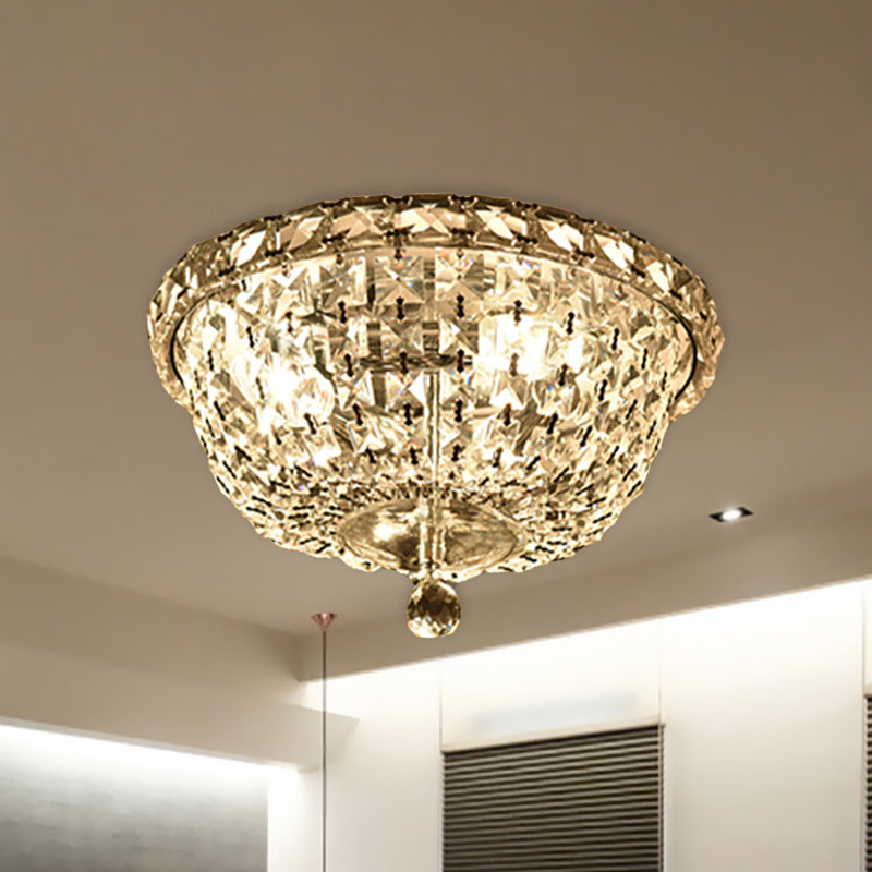 3 Heads Hallway Ceiling Light Fixture Modernist Flush Lamp with Bowl Clear Crystal Strand Shade Clearhalo 'Ceiling Lights' 'Close To Ceiling Lights' 'Close to ceiling' 'Flush mount' Lighting' 987967